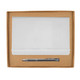 A cardboard gift set featuring a notebook with a sleek white cover and an elegant silver pen.