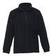 A black polar fleece pullover featuring a half-zip design and a collar. It has a logo on it.