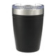 A drink bottle featuring a sleek black design with a transparent lid and metallic band, branded logo included. A drink bottle featuring a sleek black design with a transparent lid and metallic band, branded logo included.