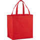 A red non-woven shopper tote bag with two handles, featuring a simple design and a logo.