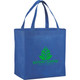 A blue non-woven shopper tote bag with two handles and a logo on the front.