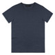 A navy blue men's T-shirt with a round neck and short sleeves, featuring a logo on the label.