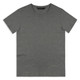 A grey men's t-shirt with a round neck and short sleeves, featuring a logo on the inside.