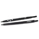 A black double canopy golf umbrella with a branded handle, featuring a sleek design and a prominent logo.