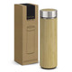 A drink bottle made of bamboo with a stainless steel lid, packaged in a simple cardboard box. A drink bottle made of bamboo with a stainless steel lid, packaged in a simple cardboard box.