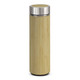 A drink bottle made of bamboo with a silver stainless steel lid, featuring a smooth, sleek design.