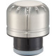 A drink bottle cap in silver and black, designed for a copper vacuum insulated bottle. It features a logo.