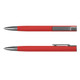 A red metal pen with a silver clip, featuring a smooth, sleek design and a metallic finish. A red metal pen with a silver clip, featuring a smooth, sleek design and a metallic finish.