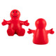 A red, smiling figure designed as a chair stress reliever, with arms outstretched to the sides. A red, smiling figure designed as a chair stress reliever, with arms outstretched to the sides.