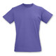 A plain purple women's T-shirt with short sleeves and a round neckline, featuring a logo. A plain purple women's T-shirt with short sleeves and a round neckline, featuring a logo.