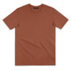 A plain, rust-coloured T-shirt with short sleeves and a round neck. It features a logo on the label.