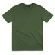 A plain olive green T-shirt with a crew neckline and short sleeves. It features a branding logo on the neck.