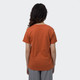 An orange women's T-shirt viewed from the back, featuring a simple design and short sleeves.
