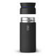 A drink bottle in matte black with a silver stainless steel interior and a separate black lid. Features a logo.