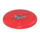 A red flying disc featuring a blue and black design with the word "Beyblade" prominently displayed on the top.