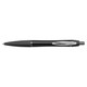 A sleek metal pen featuring a black finish and silver accents.