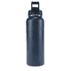 A drink bottle in navy blue with a wide mouth and a sturdy handle, featuring a logo on the front.