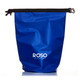 A blue 5L dry bag with a black strap and a logo on the front.