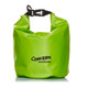 A bright green 5L dry bag with a buckle closure and a logo on the front. A bright green 5L dry bag with a buckle closure and a logo on the front.