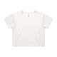A white crop tee with a relaxed fit. The shirt features short sleeves and has a logo.