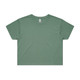 A green cropped t-shirt with a simple design and short sleeves, featuring a logo at the neckline.