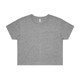 A grey crop tee with short sleeves and a round neckline, featuring a logo on the label.