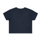 A dark navy crop tee with a plain back design and short sleeves. Features a logo on the back.