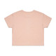 A light pink crop tee with short sleeves and a plain back. The shirt has a logo on the label.