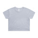 A light blue crop tee with a relaxed fit and a simple design. It has a logo on the label.