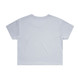 A light blue crop tee featuring a simple design and short sleeves, with a branding logo on the back.