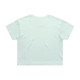 A mint green crop tee with short sleeves and a simple design, featuring a branding logo on the back.