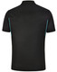 A black men's polo shirt featuring contrast turquoise trim and a logo on the back. A black men's polo shirt featuring contrast turquoise trim and a logo on the back.