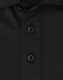 A black sustainable poly/cotton polo shirt featuring a two-button placket and collar. The shirt has a logo. A black sustainable poly/cotton polo shirt featuring a two-button placket and collar. The shirt has a logo.