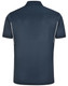 A dark navy blue men's sustainable poly/cotton polo shirt with contrasting white accents. Features a collar and short sleeves. A dark navy blue men's sustainable poly/cotton polo shirt with contrasting white accents. Features a collar and short sleeves.