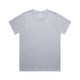 A light blue T-shirt with short sleeves and a round neckline, featuring a logo.