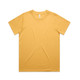 A classic yellow t-shirt with a simple design and a logo label on the neck.