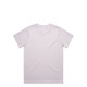 A light purple t-shirt displayed flat, featuring a simple design and a tag inside the collar. It has a logo.