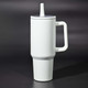 A drink bottle in white with a handle and a straw, designed as a tumbler for beverages.