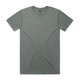 A plain grey T-shirt with short sleeves and a round neckline, featuring a logo at the neck.