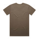 A plain brown T-shirt featuring a crew neck and short sleeves, with a logo on the back.