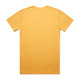 A plain yellow t-shirt with a standard crew neckline and short sleeves, featuring a logo on the back.