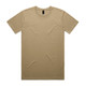A tan staple tee with a round neckline and short sleeves, featuring a brand logo.