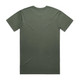A plain olive green T-shirt with a standard crew neck and short sleeves, featuring no visible branding.