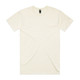 A plain cream-coloured T-shirt featuring short sleeves and a round neckline, with a logo on the label.