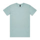 A light blue T-shirt featuring a round neck and short sleeves. It has a logo tag near the neckline.