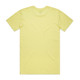 A yellow T-shirt viewed from the back, featuring a plain design and a logo on the upper back.