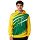 A unisex hoodie featuring a yellow and green design, with a pocket and a logo on the front.