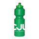 A green 750ml screw top drink bottle with a large logo on the front.