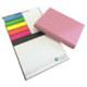A pink bonded leather pad cover with a white notepad and colourful sticky notes on the side. It features a logo.