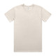 A plain light beige T-shirt with a round neckline and short sleeves, featuring a logo at the neckline.